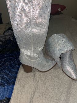 high rise silver badazzled boots size 7