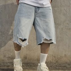 Men Distressed Denim Shorts - Light Blue, Frayed Edges, Casual Shorts XL “NEW”