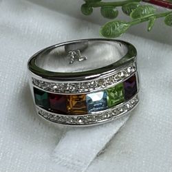 Park Lane rainbow multi color rhinestones ring size 8
