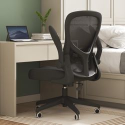 Hbada Office Chair Ergonomic Desk Chair, Office Chairs with PU Silent Wheels, Breathable Mesh Computer Chair with Adjustable Lumbar Support, Flip-up A