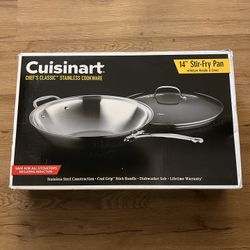 Cuisinart 14-Inch Stir-Fry Pan, Helper Handle and Glass Cover, Chef's Classic Stainless Steel, 726-38H 