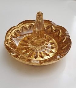 Gold Metallic Glass Ring Holder Vanity Jewelry Trinket Dish