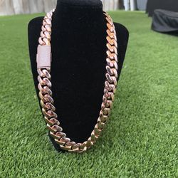 Rose Gold Cuban Vvs Chain With Rose Gold Vvs Bracelet