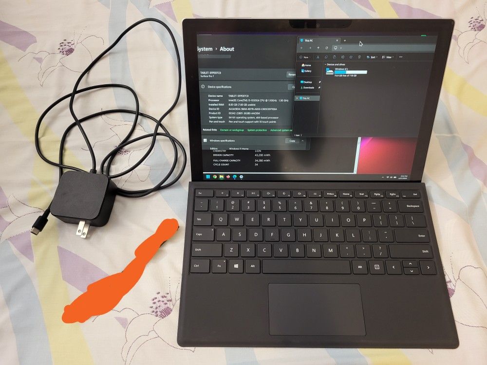 Surface Pro 7 & Case Intel i5 8GB RAM 128GB SSD Tablet Laptop Windows Computer PC Microsoft