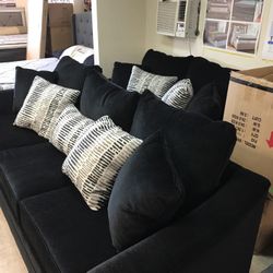 2pcs Black Oversized Sofa&Loveseat 