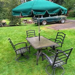 Table, Chairs, and Umbrella 