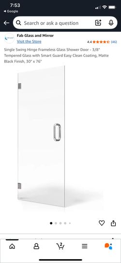 Fab Glass Frameless Hinged Single Shower Stall Door With 3/8 Tempered Safety Glass And Smartguard Coating 30 X 80 Brushed Nickel