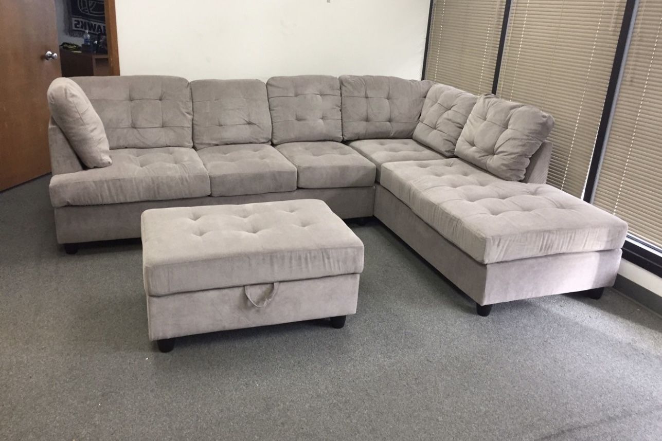 COSTCO Gray Chenille Sectional Couch And Ottoman