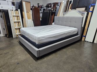 Gray Upholstered Platform Bed Frame