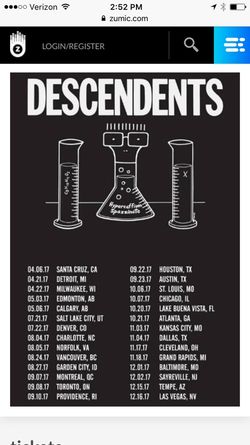 One Descendants Ticket available for 9/10/17