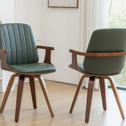 Modern Green Upholstered Leather Swivel Dining Chairs (Set of 2)