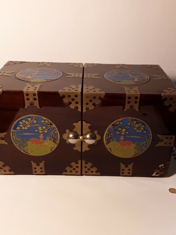 Chinese Inlaid Enamel Hinged Jewelry Box