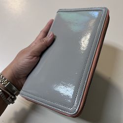 Halogen Gray Patent Leather Zip around big Wallet