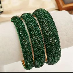 3-Pcs Exquisite Paved Green Crystal Sparkling Bracelets 