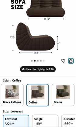 Memory Foam Loveseat Floor Chair