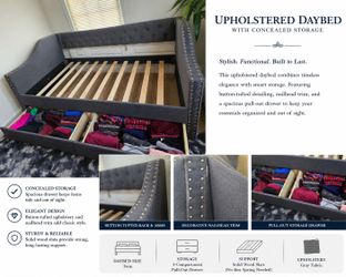 Twin Grey Upholstered daybed with studs detail