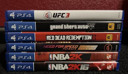 PS4 Video Games( UFC 3, Grand Theft Auto, Red Dead Redemption, Need For Space Payback, NBA2k15&16)
