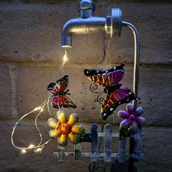 Butterfly With Faucet Flashing Solar Stake - Yard Art - Home Decor