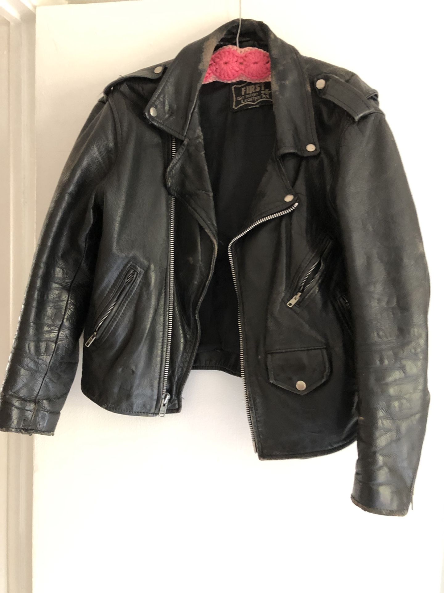 Authentic black leather motorcycle jacket