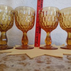 Set of 4 Goblets/Glass Vintage Fenton Colonial Amber Thumbprint.  One with Fenton mark on bottom.  Perfect condition. 6.5" x 3.5" with pedestal.