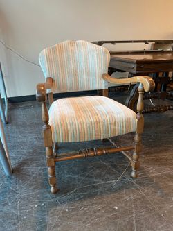 Classic Wood Frame Armchair with Multicolor Stripes