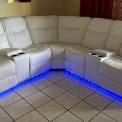 Sectional With Led Lights, White, With USB Port