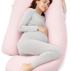 Momcozy Pregnancy Pillows for Sleeping, U Shaped Full Body Maternity Pillow for Side Sleeping - Support for Back, Legs, Belly, HIPS, 57 Inch, Pink