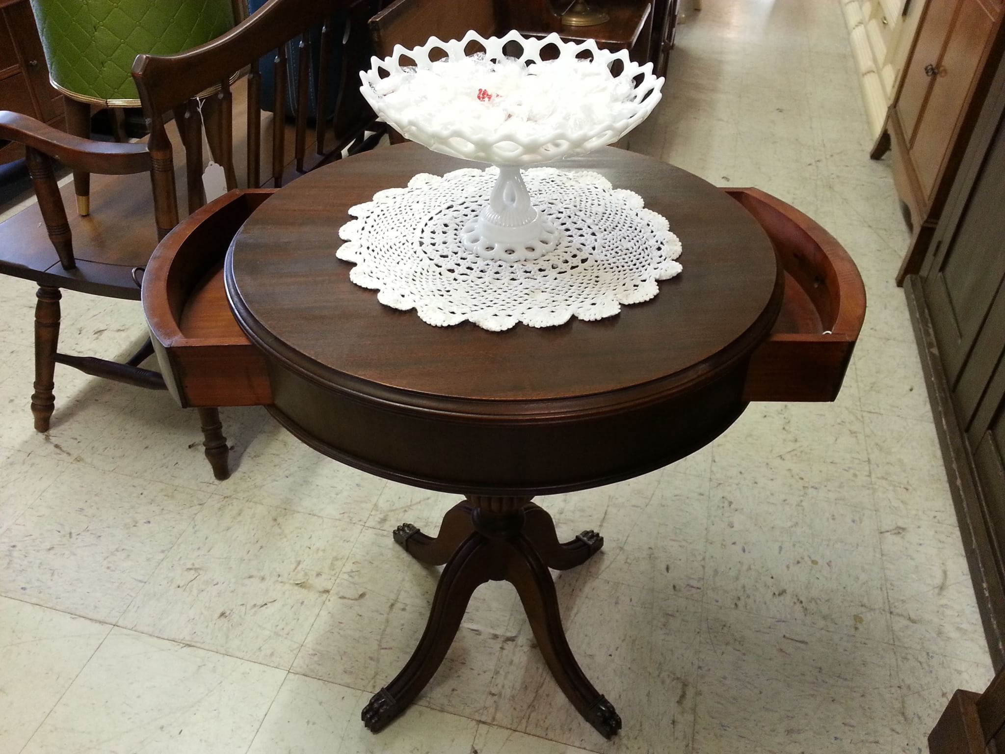 Antique 2 Drawer Round Drum Table JB Van Sciver
