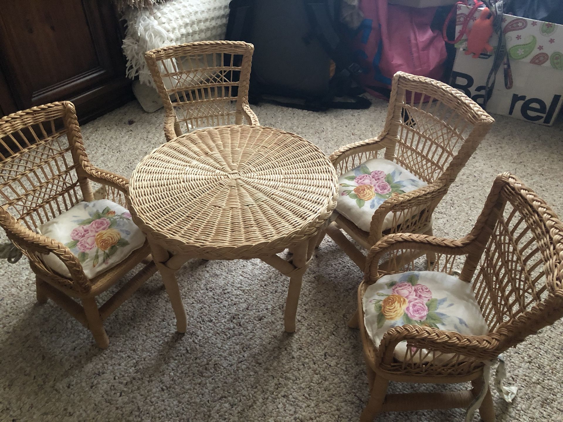 American girl doll wicker table and chairs