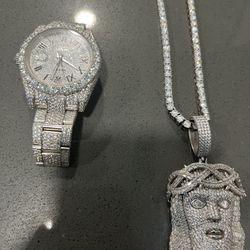 Moissanite Watch With matching chain And Pendant