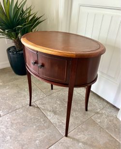 Oval Mahogany Side Table with Cabinet
