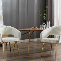Modern Velvet Dining Chair Set of 2, Upholstered Accent Armchair with Hollow Back and Gold Metal Legs for Living Room Dining Room Kitchen Reception Ro