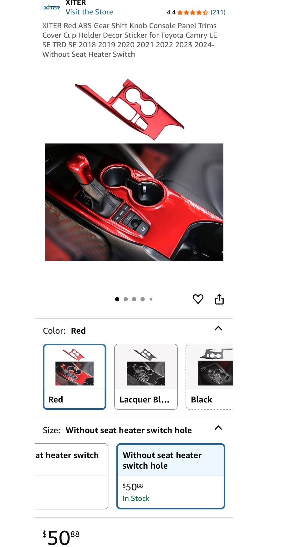 Red Gear Shift Console For Toyota Camry