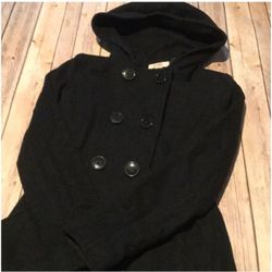 BLACK  Double Breasted Peacoat/with Hoodie Size XL