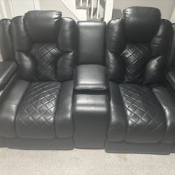 Recliner Black Loveseat Sofa(Theater Like Seats)