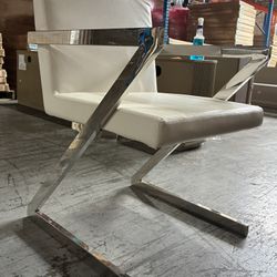 SET OF 6 MODERN STEEL & WHITE LEATHER CHAIRS