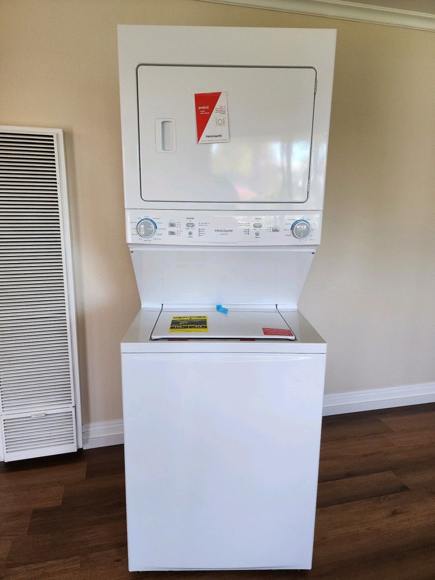 BRAND New Frigidaire Electric Stacked Washer & Dryer