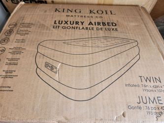 King Koil Air Mattress Twin with Built-in Pump, Inflatable Blow Up Bed
1-Yr Warranty, patented coil-beam support, flocked waterproof top, inflates in 