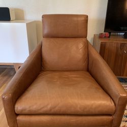 West Elm Leather Swivel Chair & Ottoman