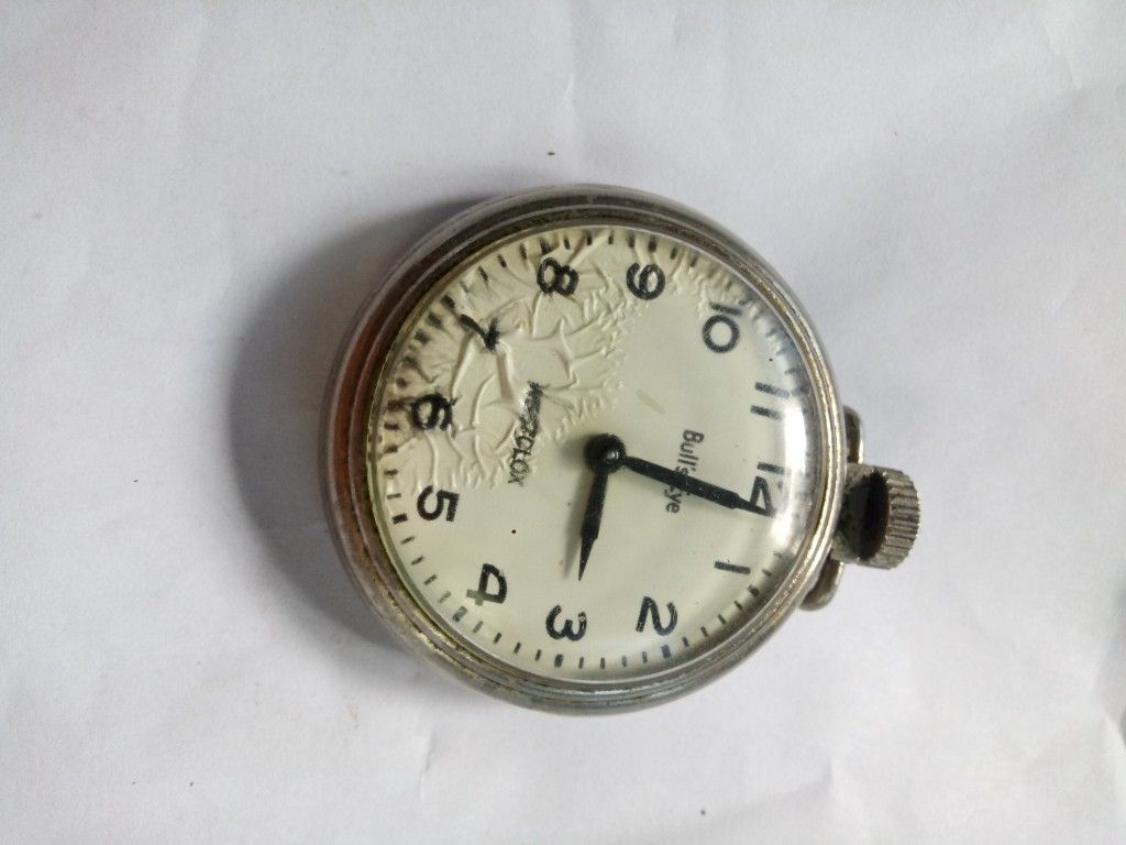 Bull's-Eye West, Clocks) Clox Pocket Watch Made In USA* F. Winder Vintage Tree Design Antique Or Not Online Silver Metal 