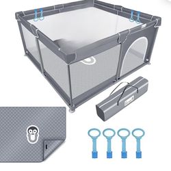 Li’l Pengyu Large Baby Playpen with Mat (Model PTC-180L-M)-color grey