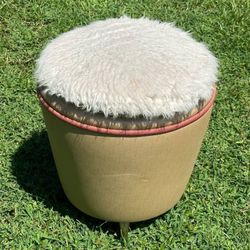 Vintage Mid Century Modern Retro Round Vinyl Ottoman Footstool Accent Decor