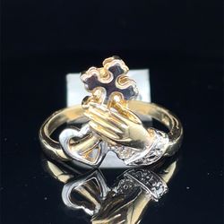 14KT Two Tone Gold Cross Praying Hands Ring 3.60g Size 7-1/2 154736/6