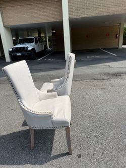 Cream Upholstered Armchairs with Nailhead Trim – Set of 2