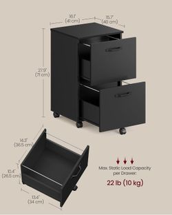 Black 2-Drawer Mobile File Cabinet