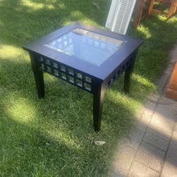 Black Wooden Side or End Table with Beveled Glass incert Top, 28 by 26, 23 high, $20