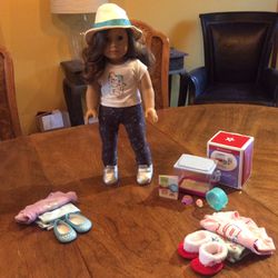American Girl Doll In Great Condition, 3 Outfits, 3 Pairs Of Shoes, And A Hamster Pet Set. ON SALE FOR LIMITED TIME FOR $80.