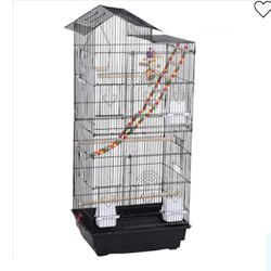 Topeakmart Black Metal Bird Cage with Swing Ladder, 18” L, 14” W, 39" H