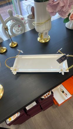Serving Tray S/S and Brass Enamel Coating Flower Design