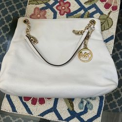Preloved Michael Kors Leather Shoulder Bag In White 